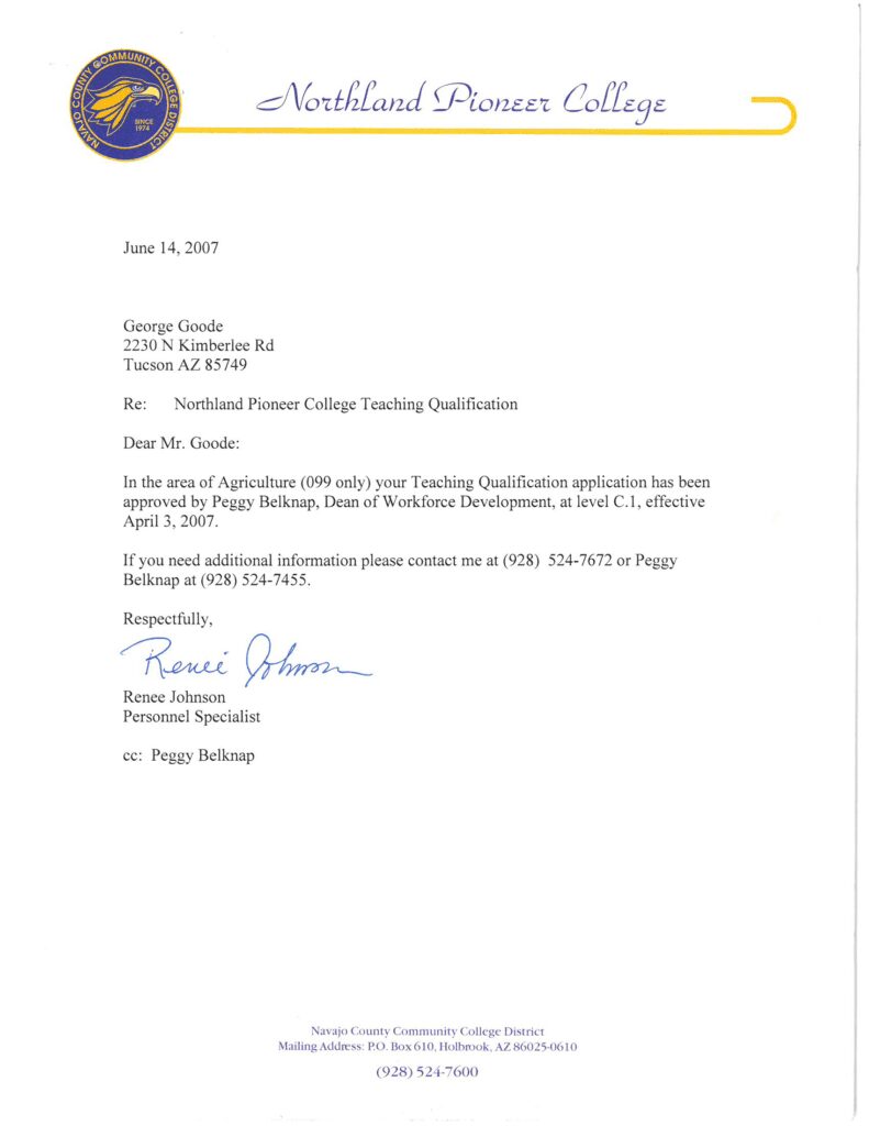 Navajo County Community College Letter of Support, 2007
